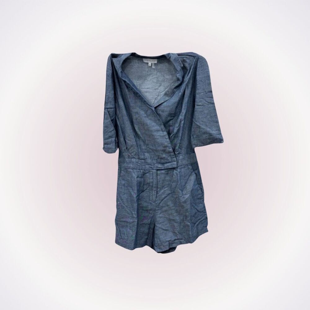 1.state denim look short sleeve v-neck romper | Sz XS